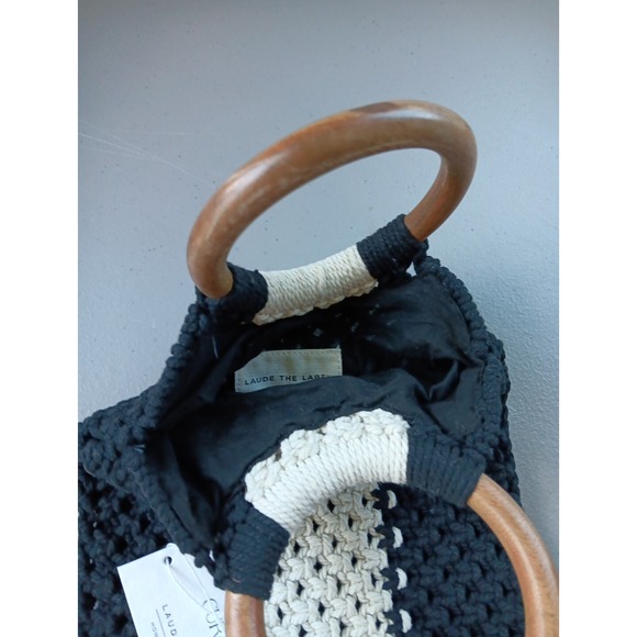 Curateur‎ Laude BOHO Handbag GABBY Black White Wood Handle Macramé Bag NEW - Picture 5 of 9